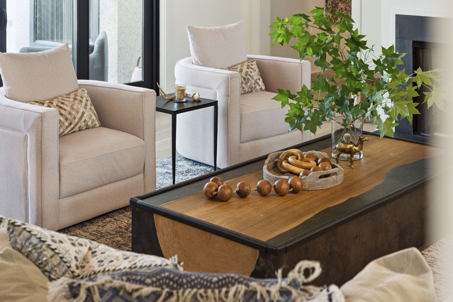 Armchairs and coffee table with home decor